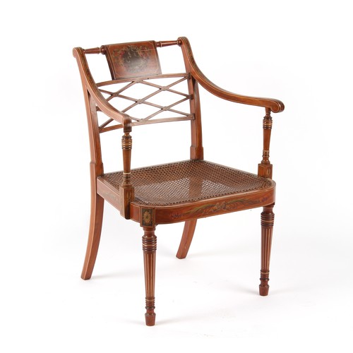 284 - Property of a gentleman - a late Victorian painted satinwood elbow chair, with cane panelled seat & ... 