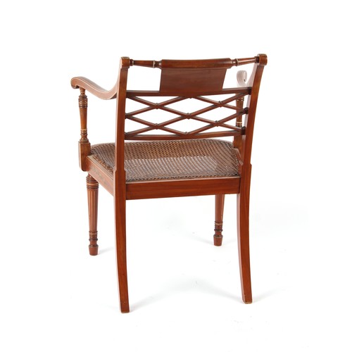 284 - Property of a gentleman - a late Victorian painted satinwood elbow chair, with cane panelled seat & ... 