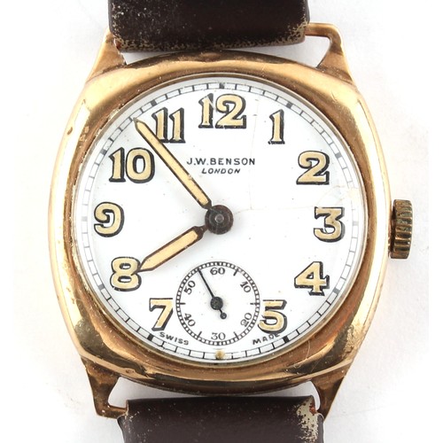 20 - Property of a deceased estate - a J.W. Benson 9ct gold cased wristwatch with Swiss 15-jewel movement... 