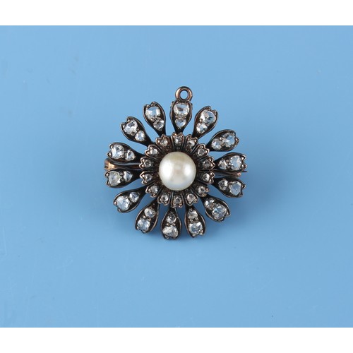 106 - A 19th century certificated natural saltwater pearl & diamond flowerhead brooch, with loop for weari... 