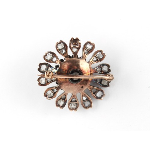 106 - A 19th century certificated natural saltwater pearl & diamond flowerhead brooch, with loop for weari... 