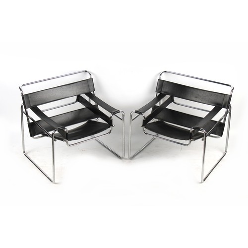 276 - Property of a lady - after Marcel Breuer (1902-1981), a pair of modern chrome & black leather Wassil... 