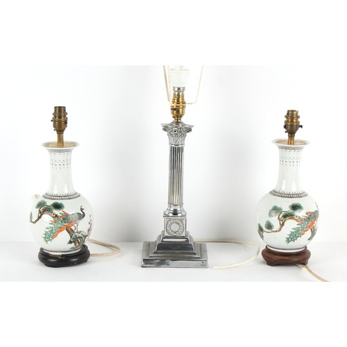 259 - Property of a lady - a pair of late 20th century Chinese porcelain bottle vases adapted as table lam... 