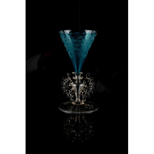 11 - Property of a deceased estate - a fine façon de Venise engraved winged wine glass, 19th century or e... 