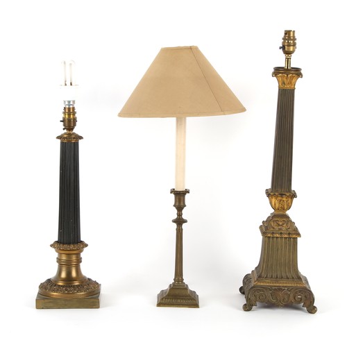 187 - Property of a deceased estate - two bronze & brass columnar table lamps, the taller 24.25ins. (61.5c... 