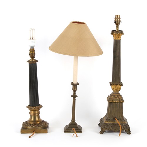 187 - Property of a deceased estate - two bronze & brass columnar table lamps, the taller 24.25ins. (61.5c... 