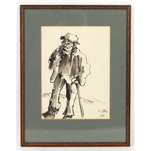 116 - ARR - Kyffin Williams (1918-2006) - SHEPHERD OR HILL FARMER - ink & wash on paper, 13.4 by 9.85ins. ... 