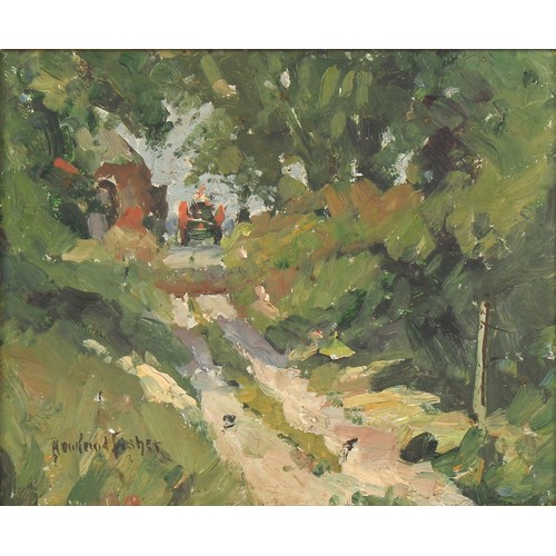 147 - Property of a deceased estate - Rowland Fisher (1885-1969) - CART ON WOODLAND TRACK - oil on board, ... 