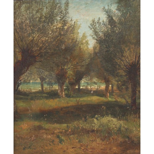 150 - Property of a deceased estate - French school, late 19th century - ORCHARD LOOKING DOWN TO THE SEA -... 