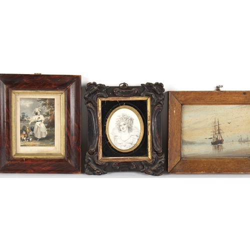 158 - Property of a lady - a group of five decorative pictures including two oils, 19th century & later, t... 