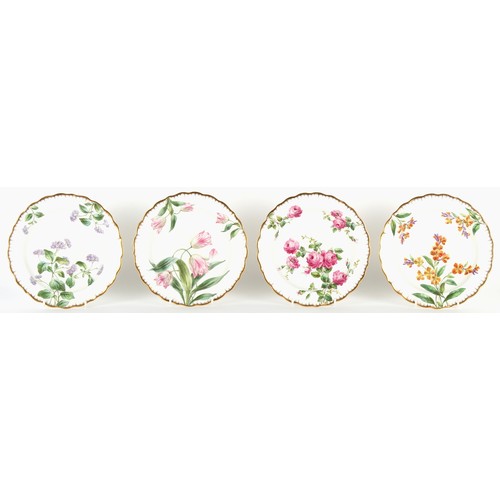 31 - Property of a lady - a set of eight good quality Copeland Spode botanical dessert plates, each paint... 