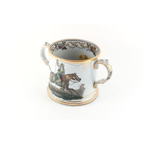 30 - Property of a deceased estate - an unusual large early Victorian two-handled frog mug, printed with ... 