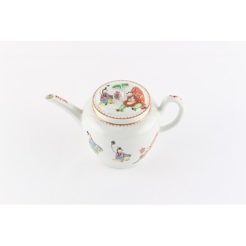 34 - Property of a lady - a First Period Worcester teapot, circa 1765, painted in polychrome enamels with... 