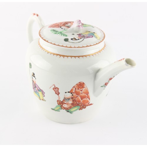 34 - Property of a lady - a First Period Worcester teapot, circa 1765, painted in polychrome enamels with... 