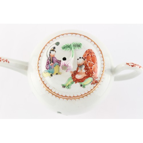 34 - Property of a lady - a First Period Worcester teapot, circa 1765, painted in polychrome enamels with... 