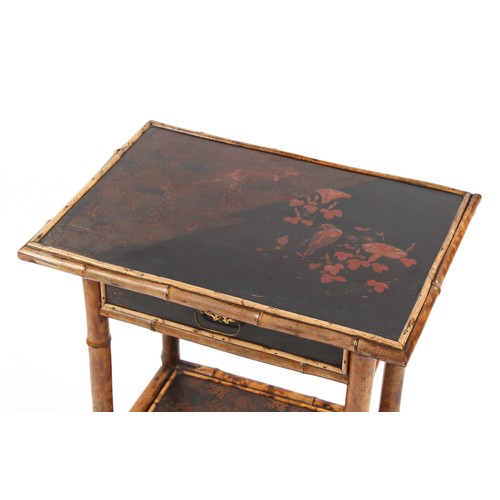 287 - Property of a lady - an Edwardian bamboo & lacquer two-tier work table with frieze drawer & hinged w... 