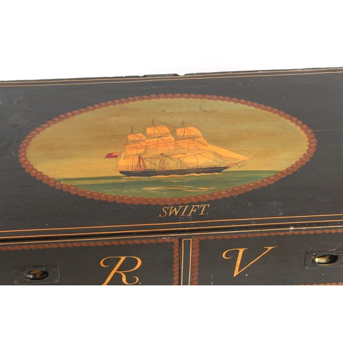 265 - Property of a deceased estate - a late 19th century painted pine chest of drawers with mahogany line... 