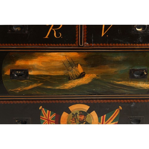 265 - Property of a deceased estate - a late 19th century painted pine chest of drawers with mahogany line... 