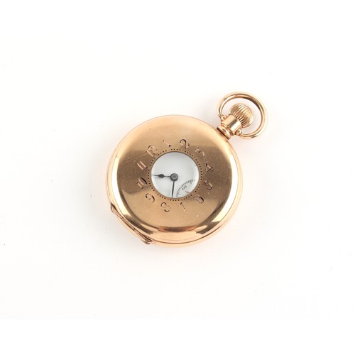 5 - Property of a lady - an early 20th century gold plated half hunter pocket watch, keyless wind, 51mm ... 