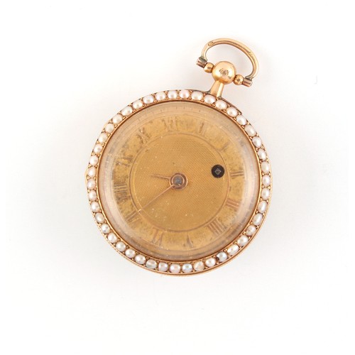 28 - A 19th century Continental yellow gold mid size pocket watch, set with turquoise & seed pearls, mark... 