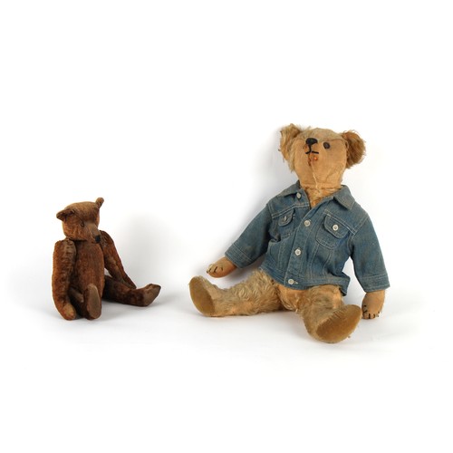 279 - Property of a deceased estate - two vintage teddy bears, both worn, the larger approximately 22ins. ... 