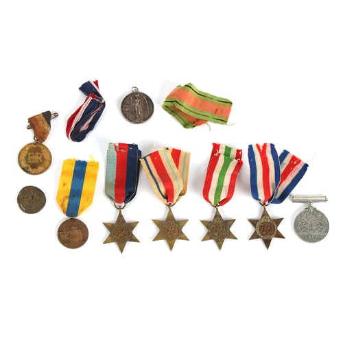 254 - Property of a gentleman - a group of five WWII military medals, with ribbons; together with three fu... 