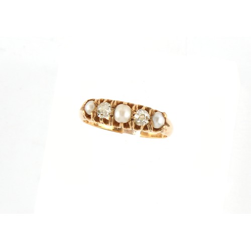 48 - Property of a lady - an 18ct yellow gold diamond & pearl five stone ring, size J/K, approximately 3.... 