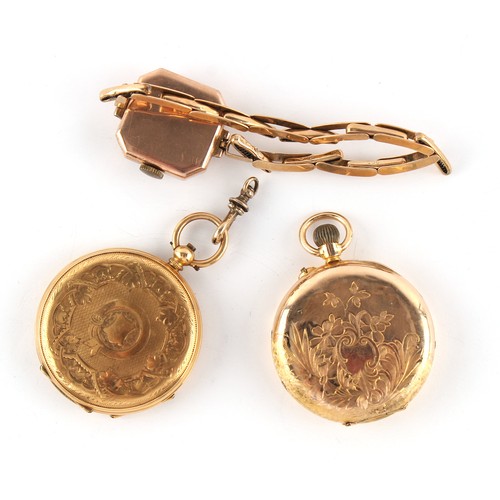 2 - Property of a lady - a 14ct gold open faced fob watch, dust cover not gold, 35mm diameter, approxima... 