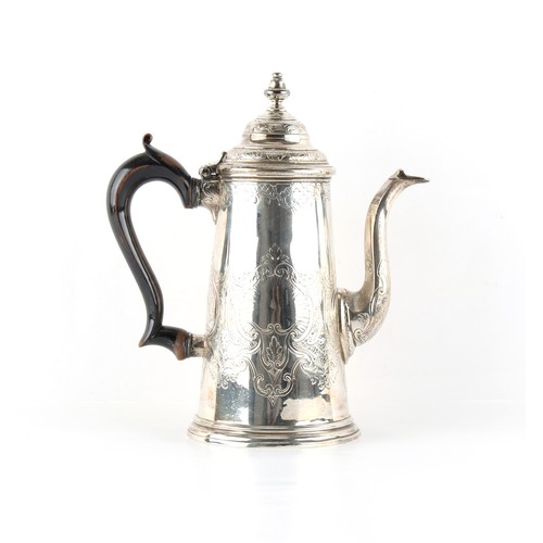 211 - Property of a gentleman - a Queen Anne silver coffee pot, of tapering cylindrical form, later chased... 