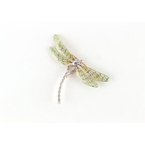 87 - A plique a jour and diamond dragonfly brooch, approximately 80mm wide, 60mm long.