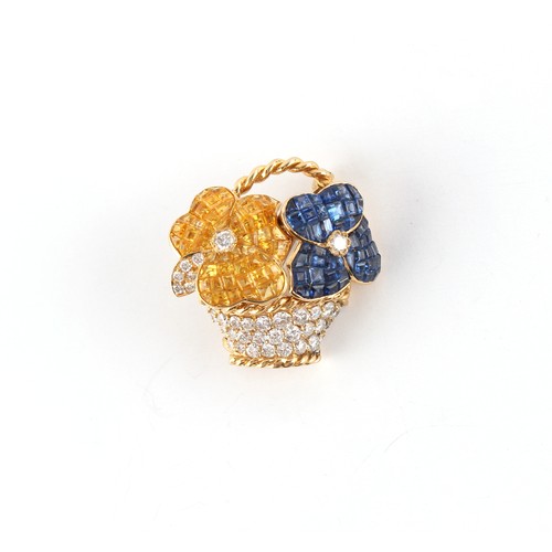 138 - Tiffany & Co. - a fine yellow gold blue sapphire yellow sapphire and diamond giardinetto brooch, sig... 