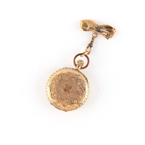 12 - Property of a lady - an early 20th century 9ct gold open faced fob watch with 9ct gold ribbon bow su... 