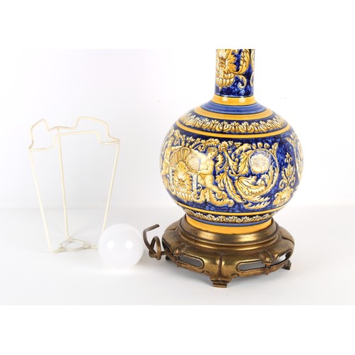 359 - Property of a deceased estate - an Italian maiolica style bottle vase, adapted as a table lamp with ... 