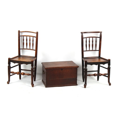 360 - Property of a lady - two similar George III oak spindle-back country chairs; together with an 18th c... 