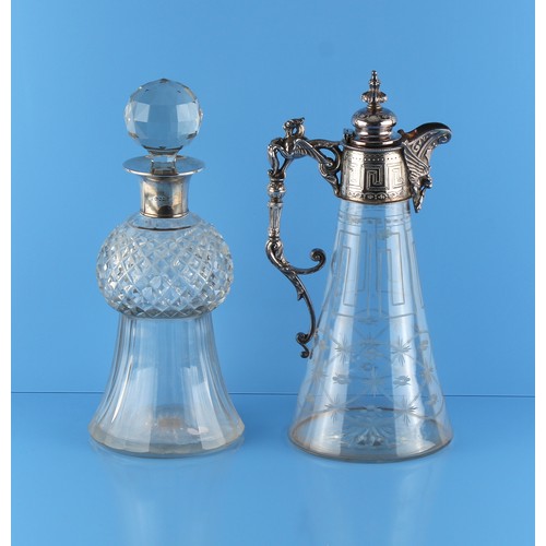 235 - Property of a lady - an Edwardian silver collared cut glass thistle form decanter with stopper, Lond... 