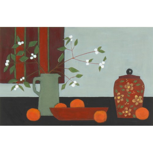 304 - Property of a lady - Kate Loveday (modern British) - STILL LIFE WITH PEACHES OR ORANGES - oil, 14.7 ... 