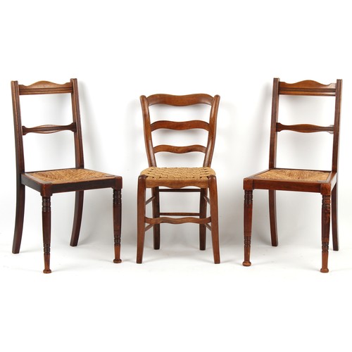 405 - Property of a lady - a set of six late Victorian fruitwood side chairs with cane panelled drop-in se... 