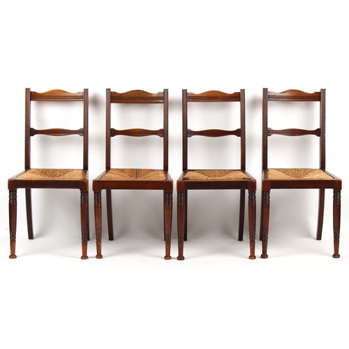 405 - Property of a lady - a set of six late Victorian fruitwood side chairs with cane panelled drop-in se... 