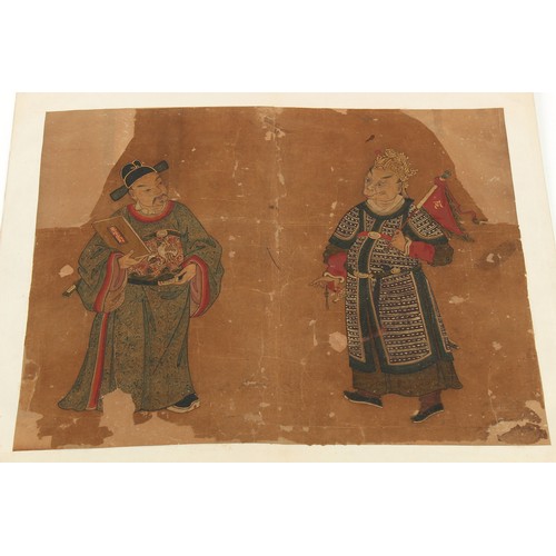 174 - Property of a deceased estate - a folio of six Chinese paintings on paper depicting guardians and de... 