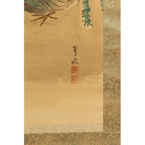 175 - Property of a gentleman - a scroll painting on silk depicting Chickens & Bamboo, the painting 48 by ... 