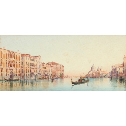 70 - Property of a gentleman - Umberto Ongania (1867-1942) - VENICE CANAL SCENE - watercolour, 10 by 22.3... 