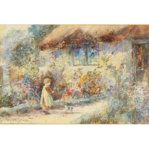 81 - Property of a lady - Leyton Forbes (1861-1939) - COUNTRY COTTAGES WITH FIGURES - a pair, watercolour... 