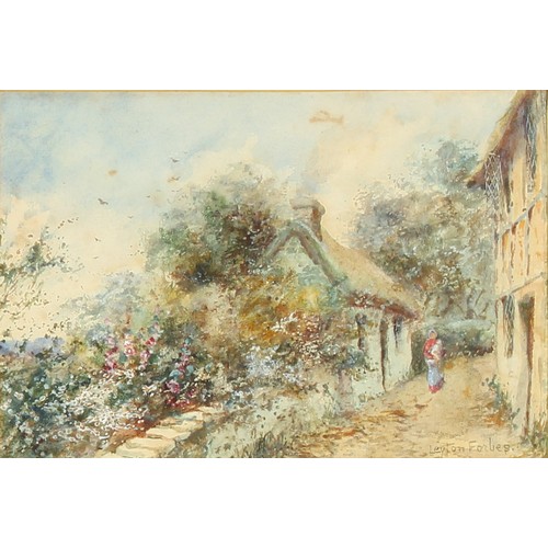 81 - Property of a lady - Leyton Forbes (1861-1939) - COUNTRY COTTAGES WITH FIGURES - a pair, watercolour... 