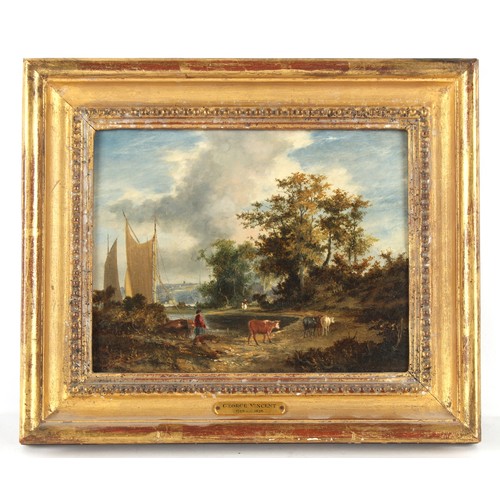 157 - Property of a lady - George Vincent (1796 - circa 1831) - RIVER LANDSCAPE WITH DISTANT VIEW OF NORWI... 