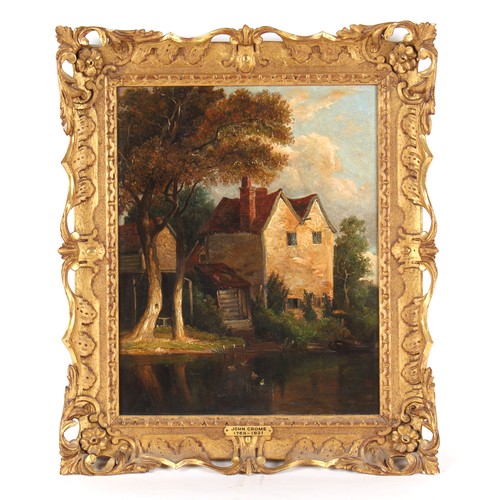 134 - Property of a lady - follower of John Crome (1768-1821) - HOUSE BY RIVERSIDE - oil on canvas, 14 by ... 