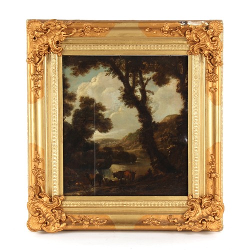 153 - Property of a lady - manner of Jan Both, 18th/19th century - AN ITALIANATE LANDSCAPE WITH A FIGURE R... 