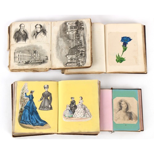 28 - Property of a gentleman - four 19th century scrap books, with manuscript poems, watercolour drawings... 