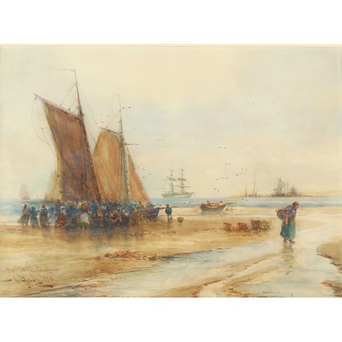 74 - Property of a lady - Thomas Bush Hardy (1842-1897) - 'ON THE DUTCH COAST' - watercolour, 8.55 by 11.... 