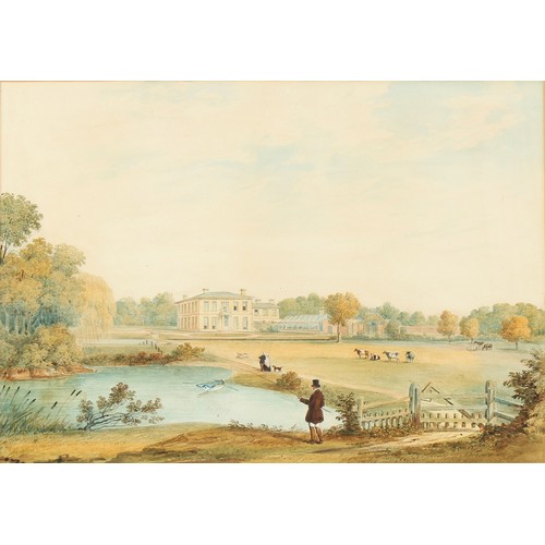 71 - Property of a lady - English school (19th century) - FIGURES IN GARDENS OF A COUNTRY HOUSE - waterco... 