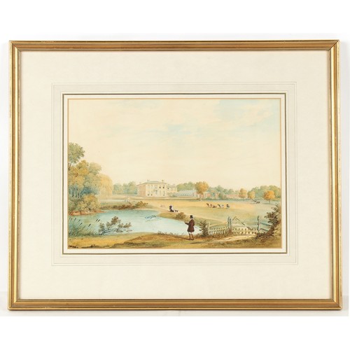 71 - Property of a lady - English school (19th century) - FIGURES IN GARDENS OF A COUNTRY HOUSE - waterco... 